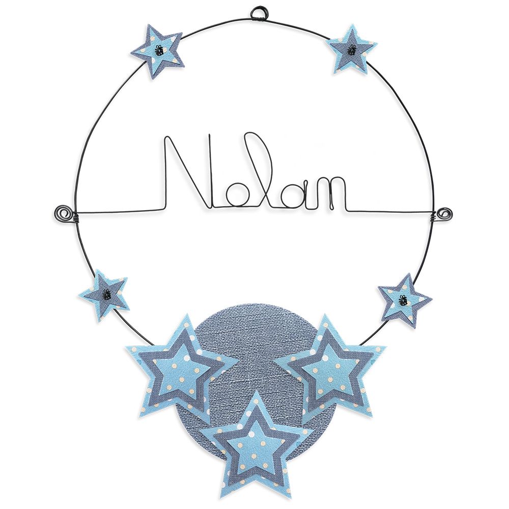 Prénom Nolan en fil de fer - Étoile bleue - Bijoux de mur