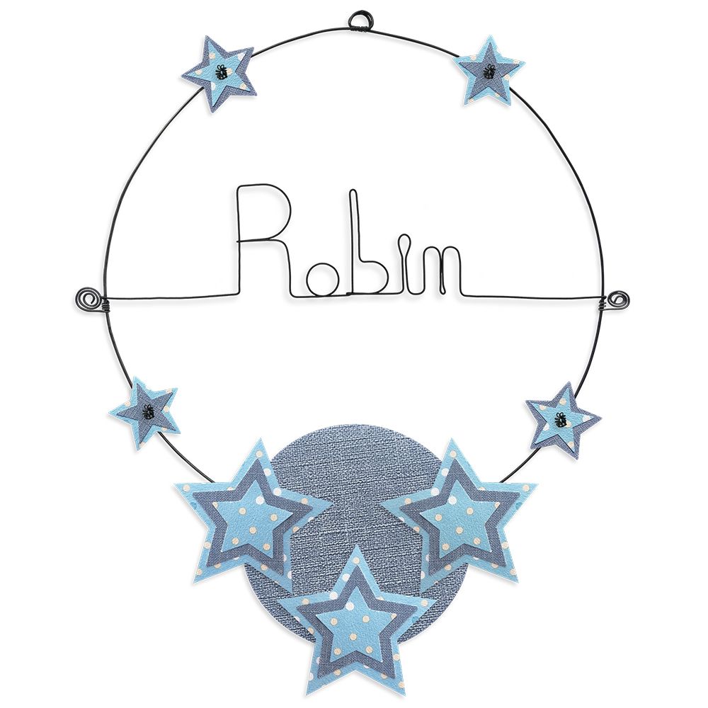 Prénom Robin en fil de fer - Étoile bleue - Bijoux de mur