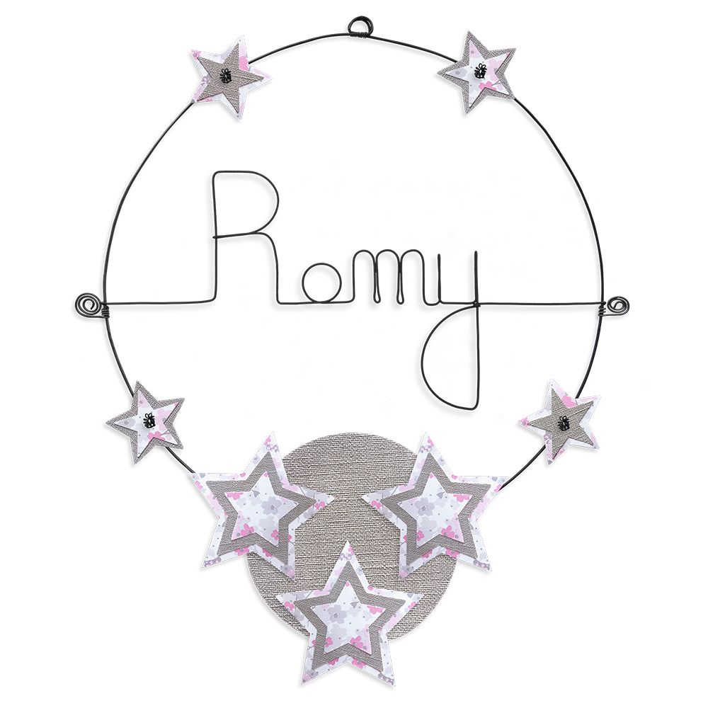 Prénom Romy en fil de fer - Étoile rose - Bijoux de mur