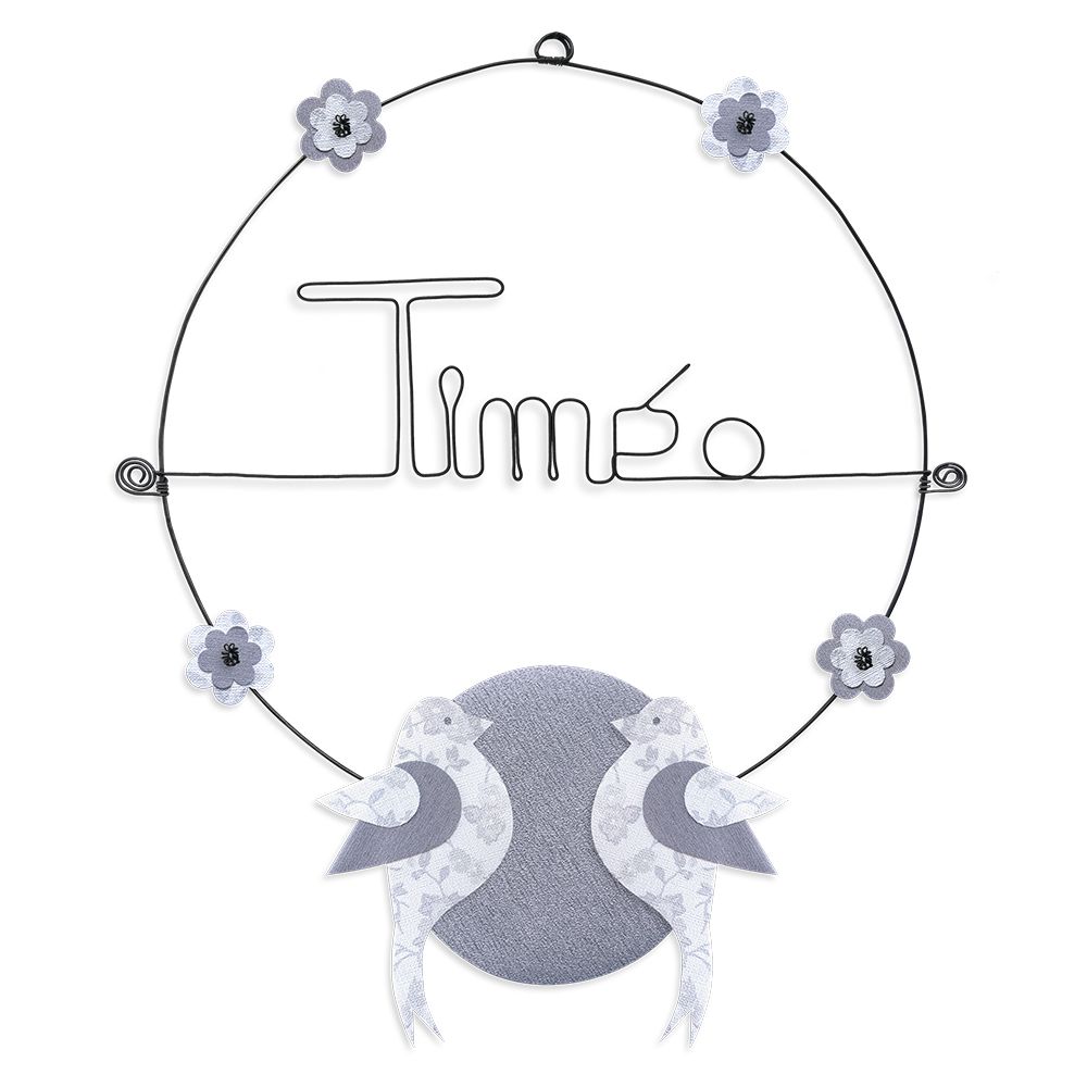 Prénom Timéo en fil de fer - Oiseau blanc - Bijoux de mur