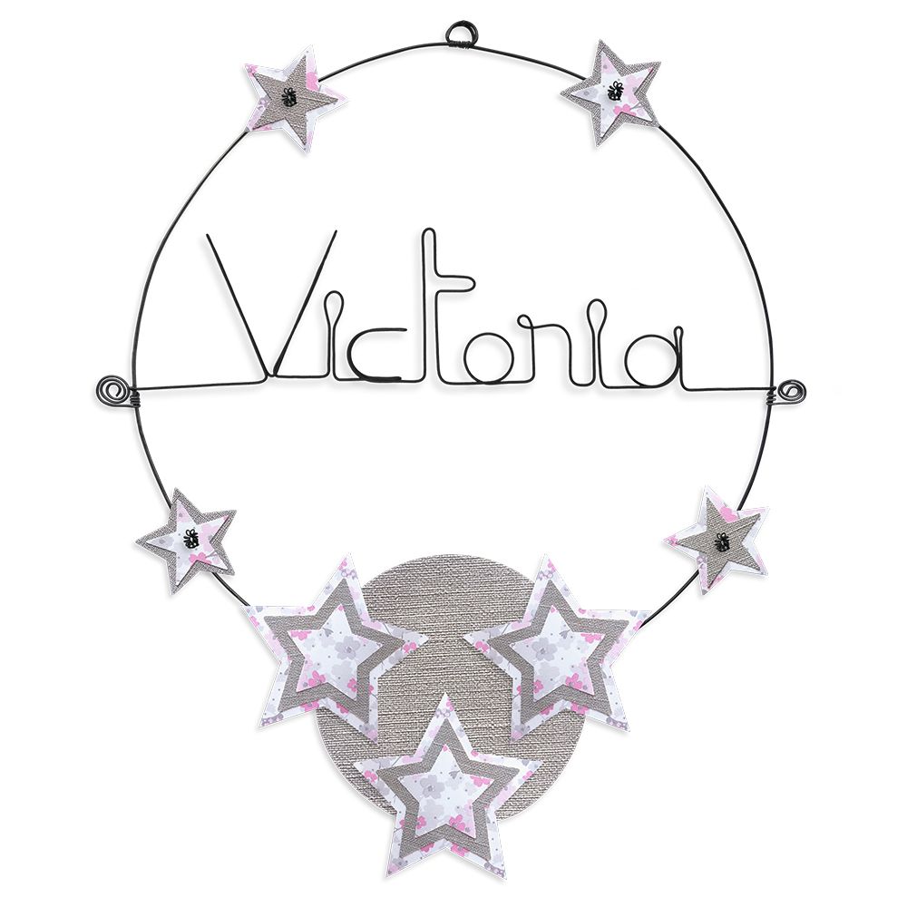 Prénom Victoria en fil de fer - Étoile rose - Bijoux de mur