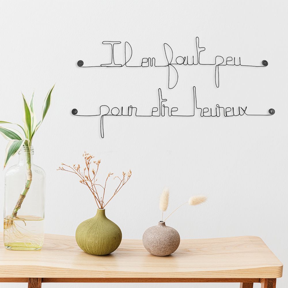 Citation en fil de fer " Il en faut peu pour être heureux " - à punaiser - Bijoux de mur