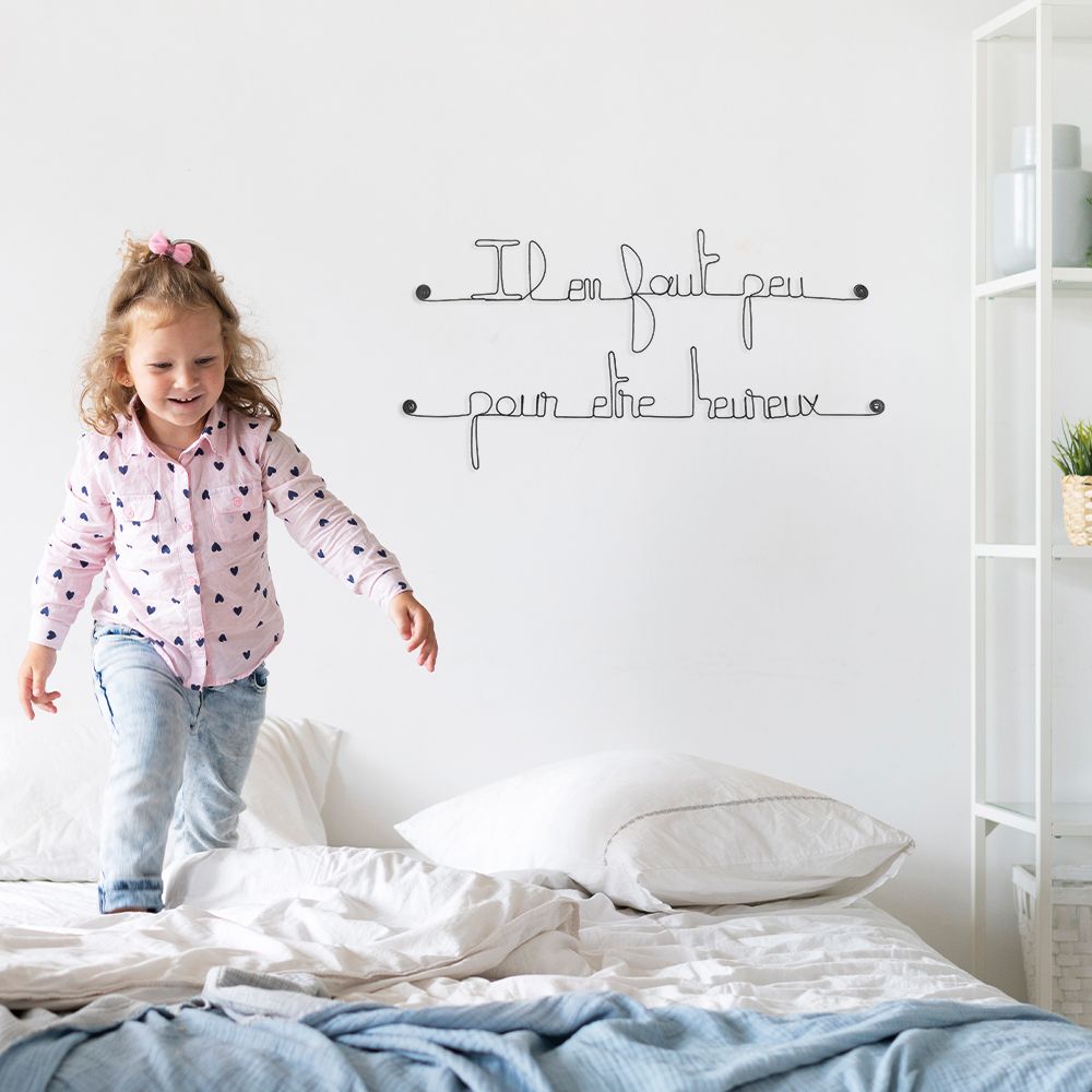 Citation en fil de fer " Il en faut peu pour être heureux " - à punaiser - Bijoux de mur