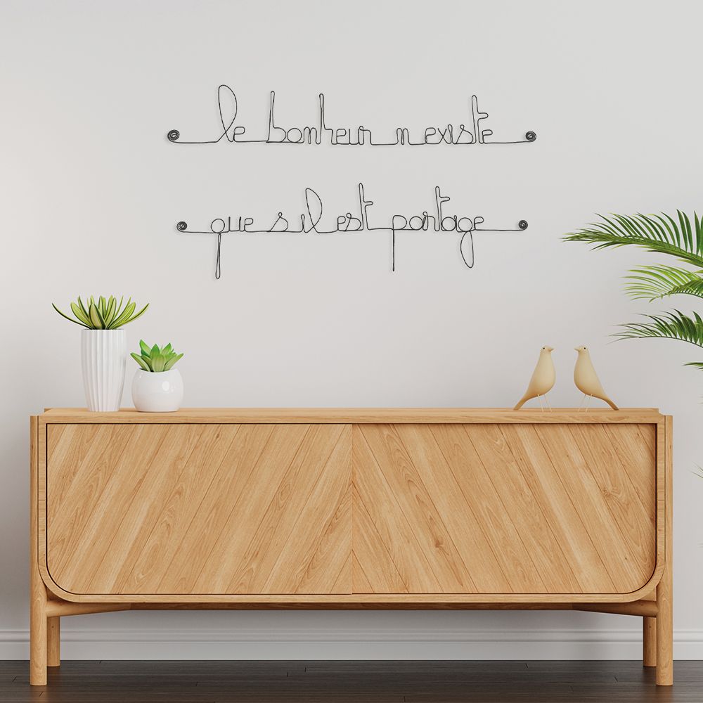 Citation en fil de fer " Le bonheur n'existe que s'il est partagé " - à punaiser - Bijoux de mur