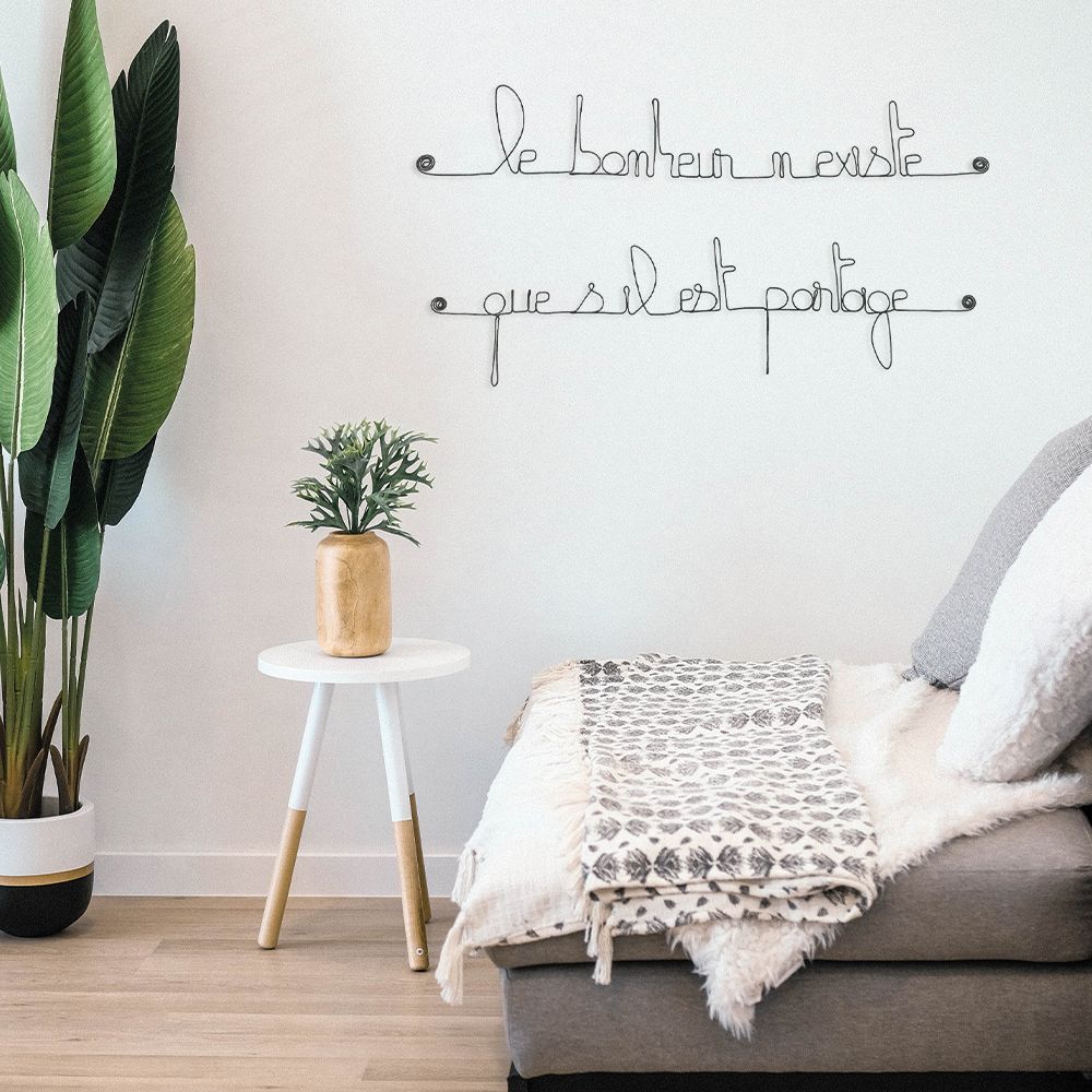 Citation en fil de fer " Le bonheur n'existe que s'il est partagé " - à punaiser - Bijoux de mur