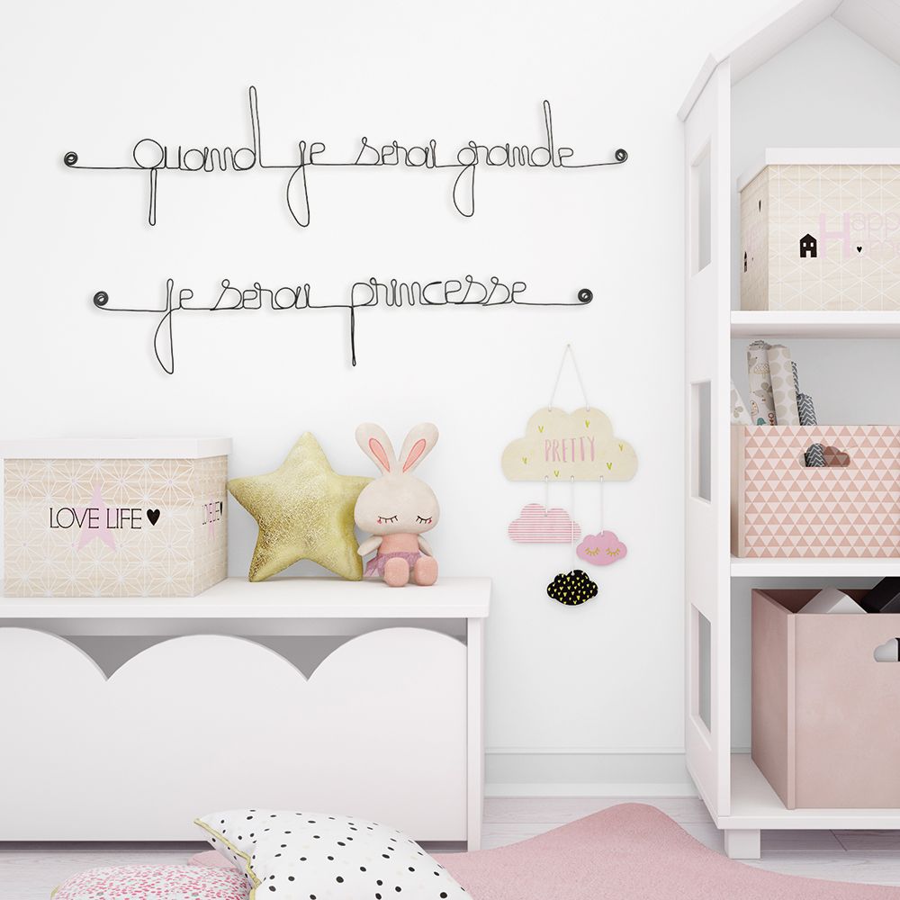 Citation en fil de fer " Quand je serai grande, je serai princesse " - à punaiser - Bijoux de mur