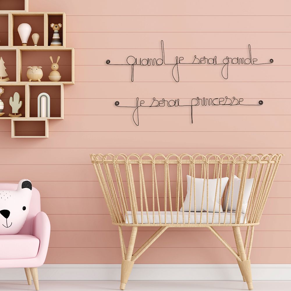 Citation en fil de fer " Quand je serai grande, je serai princesse " - à punaiser - Bijoux de mur