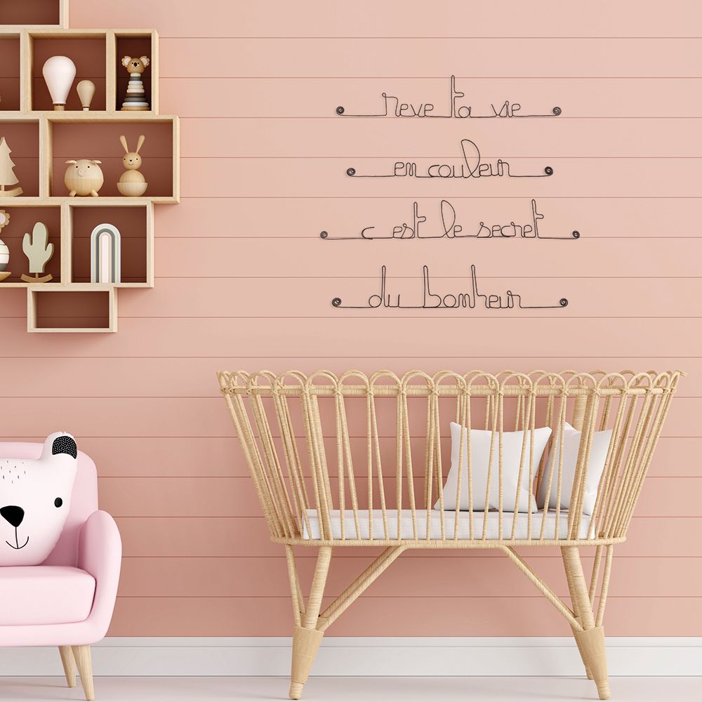 Citation en fil de fer " Rêve ta vie en couleur c'est le secret du bonheur " - à punaiser - Bijoux de mur