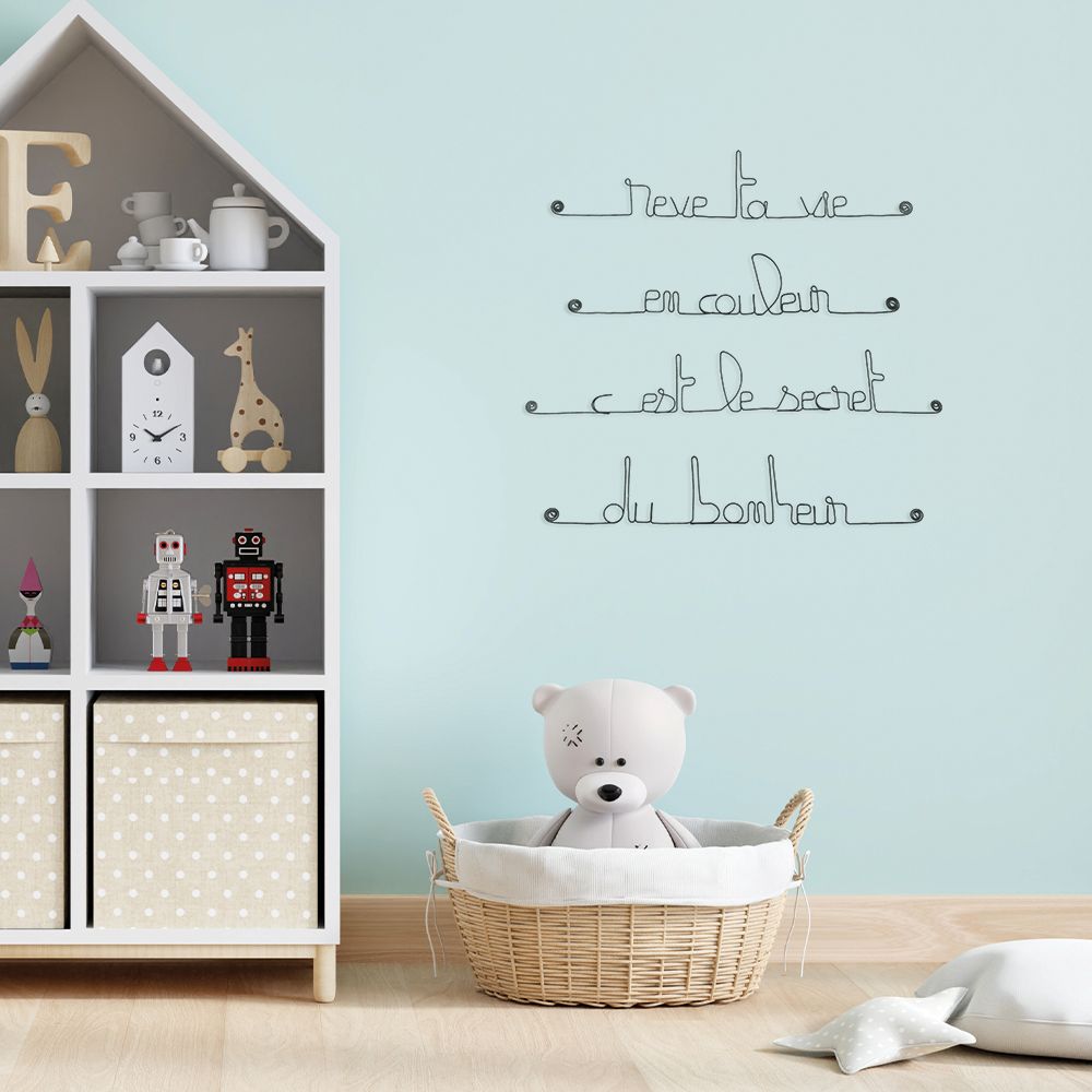 Citation en fil de fer " Rêve ta vie en couleur c'est le secret du bonheur " - à punaiser - Bijoux de mur