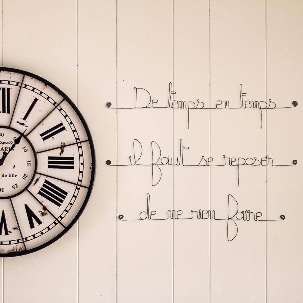 Citation en fil de fer " De temps en temps il faut se reposer de ne rien faire " - à punaiser - Bijoux de mur