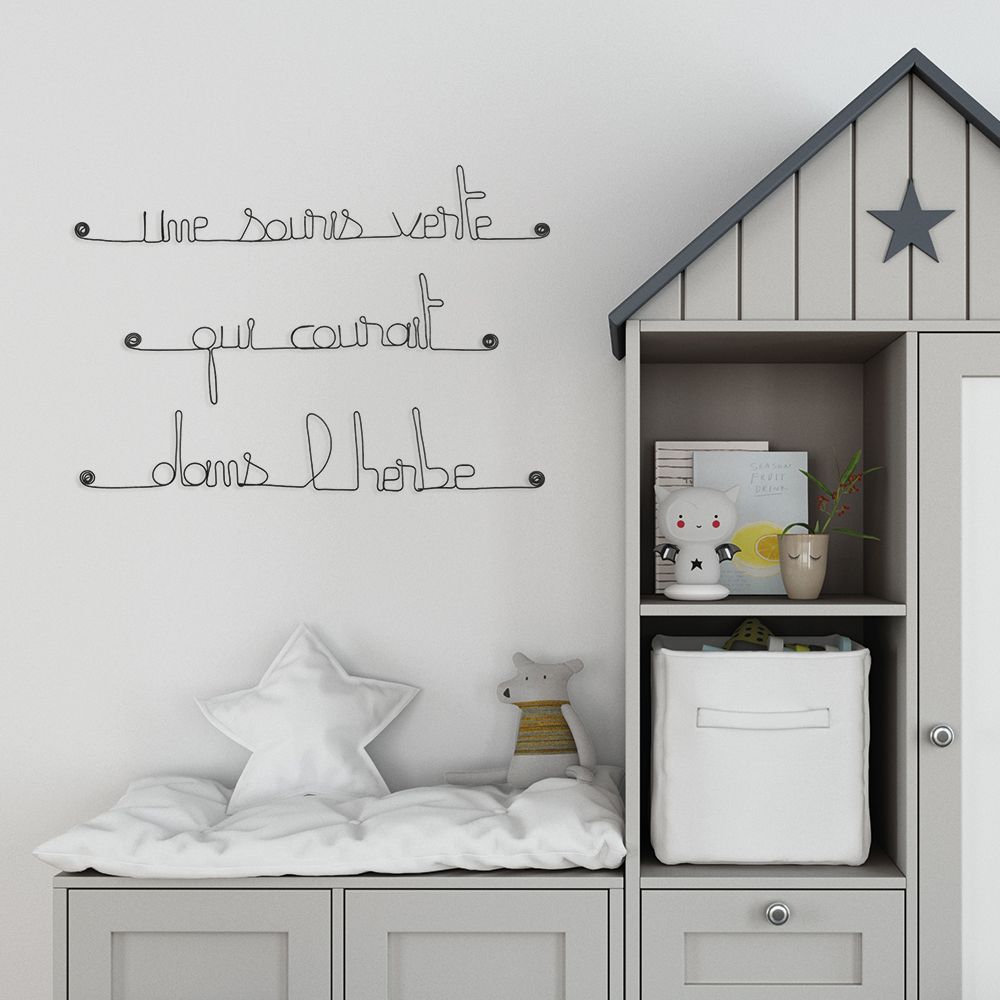 Citation en fil de fer " Une souris verte qui courait dans l'herbe " - à punaiser - Bijoux de mur