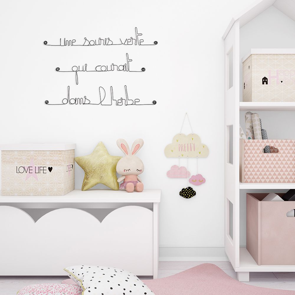 Citation en fil de fer " Une souris verte qui courait dans l'herbe " - à punaiser - Bijoux de mur