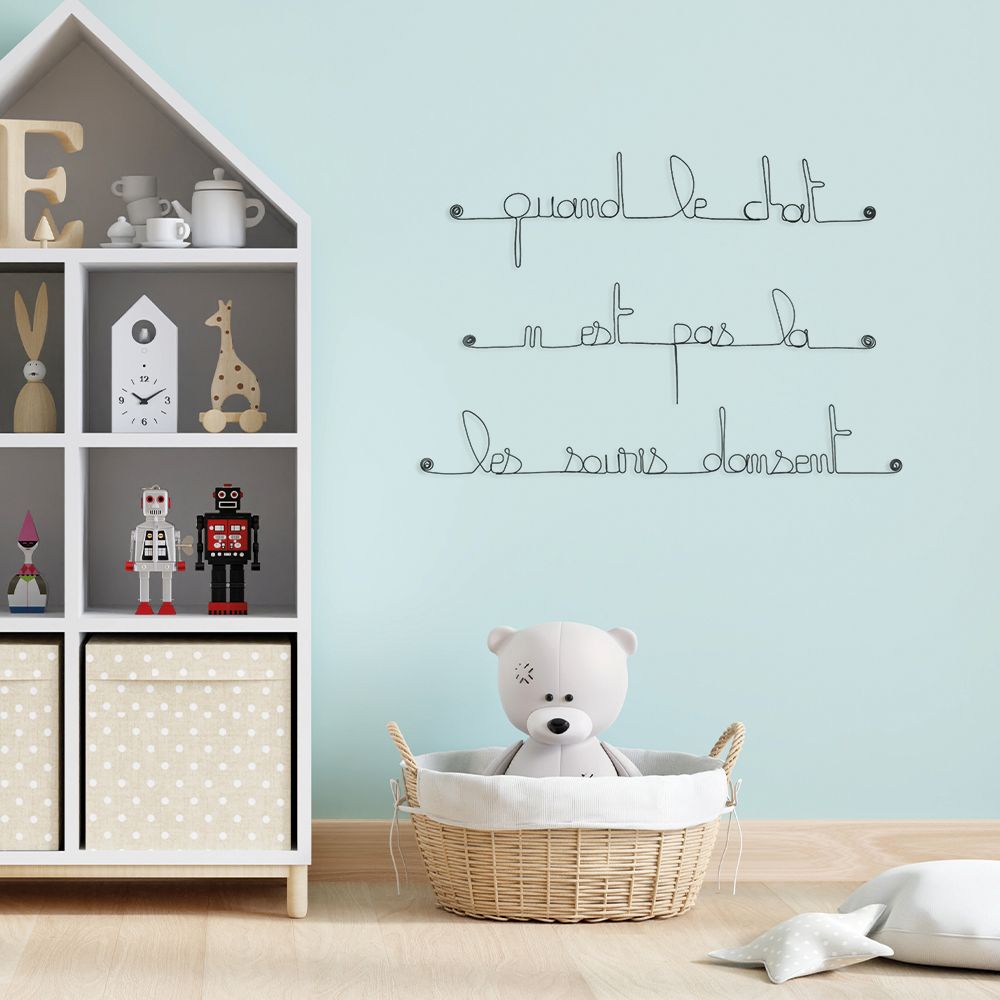 Citation en fil de fer " Quand le chat n'est pas là, les souris dansent " - à punaiser - Bijoux de mur