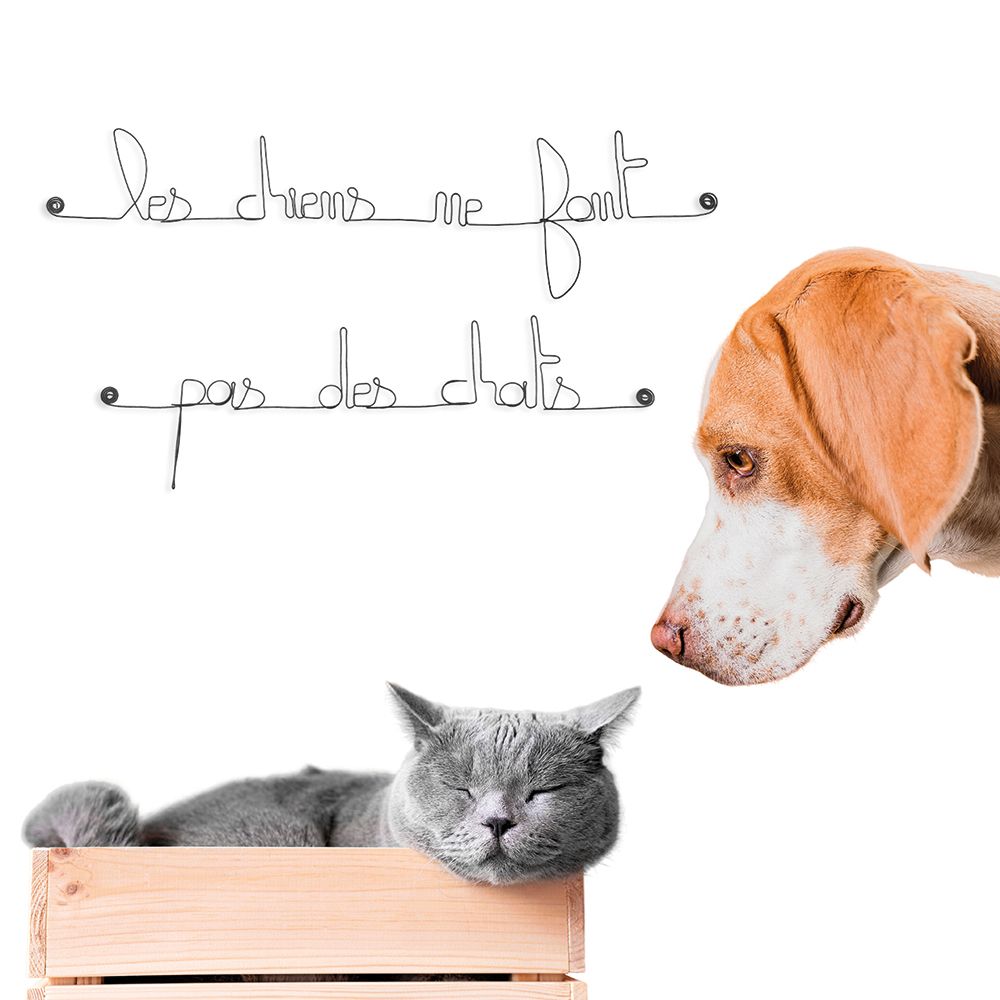 Citation en fil de fer " Les chiens ne font pas des chats " - à punaiser - Bijoux de mur