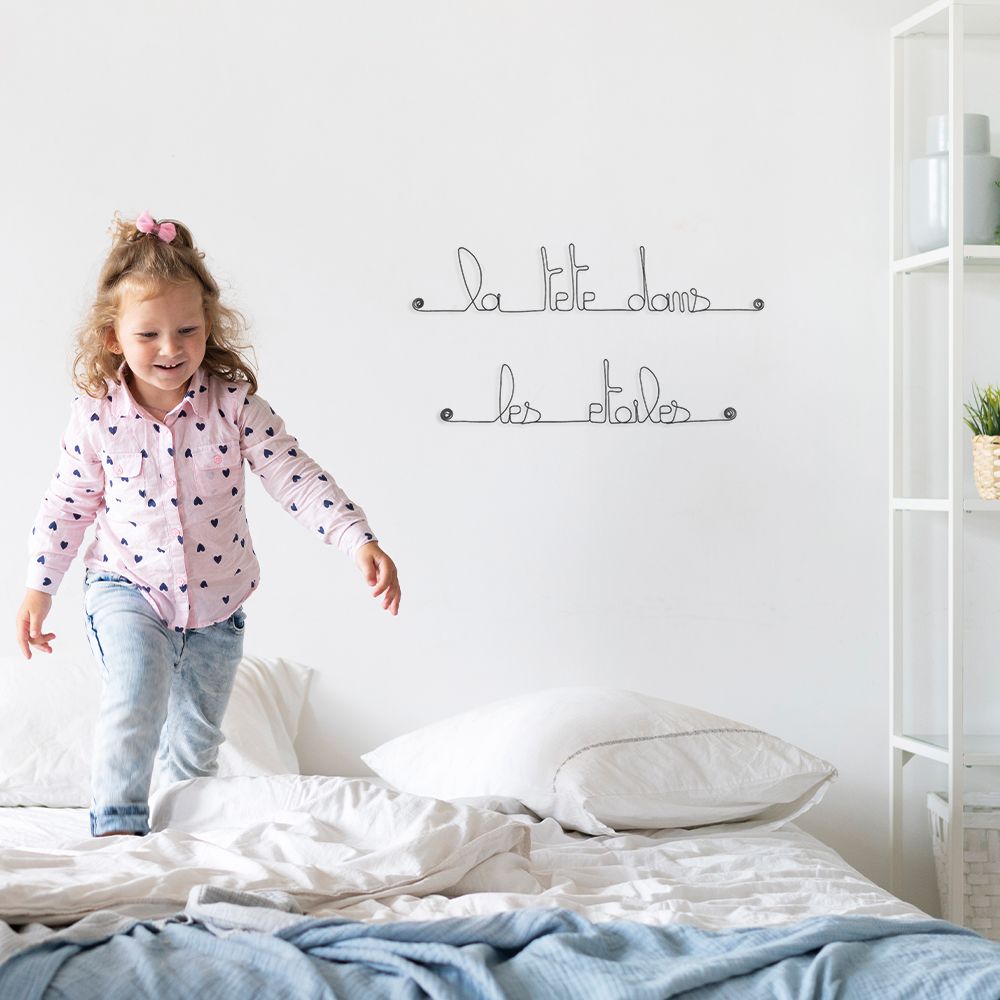 Citation en fil de fer " La tête dans les étoiles " - à punaiser - Bijoux de mur