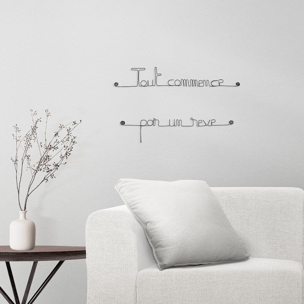 Citation en fil de fer " Tout commence par un rêve " - à punaiser - Bijoux de mur