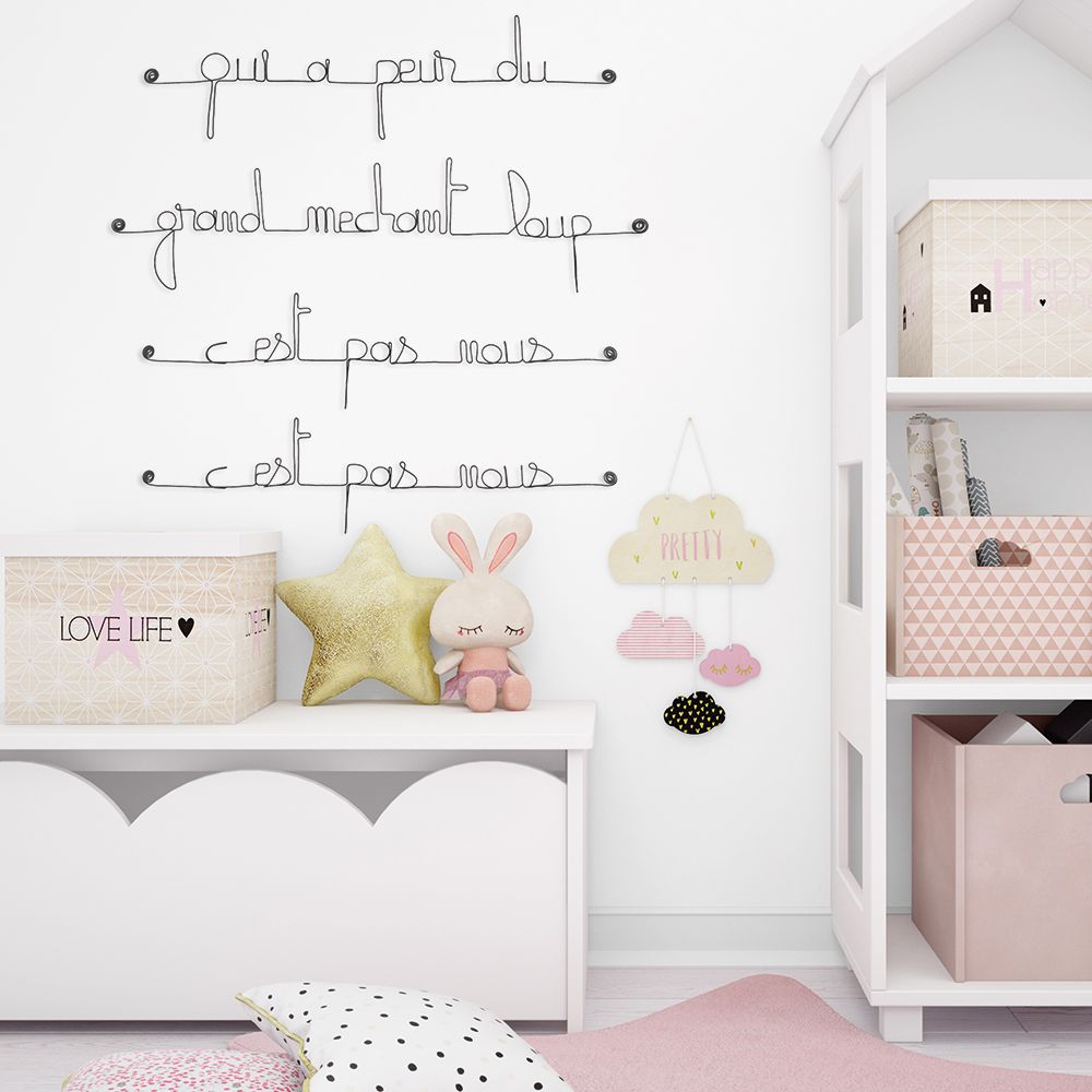 Citation en fil de fer " Qui a peur du grand méchant loup, c'est pas nous, c'est pas nous " - à punaiser - Bijoux de mur