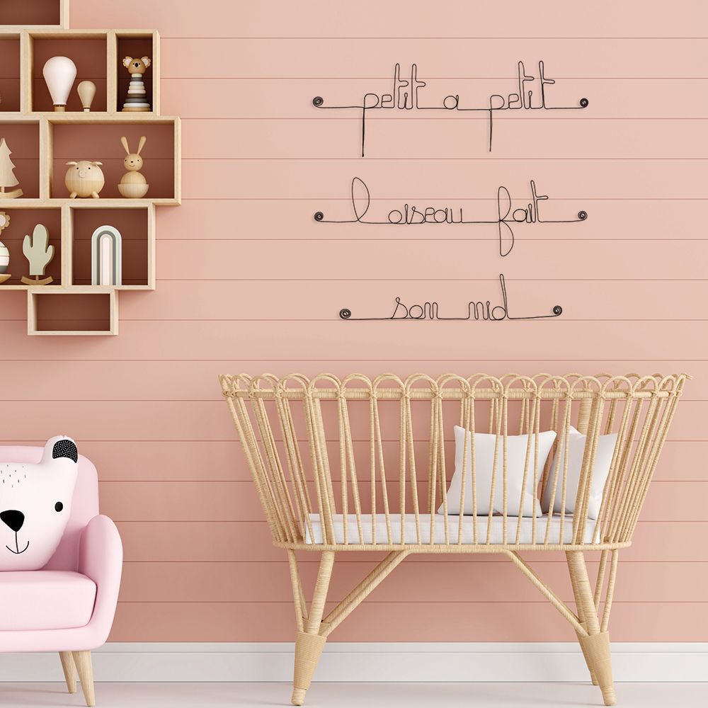Citation en fil de fer " Petit à petit, l'oiseau fait son nid " - à punaiser - Bijoux de mur