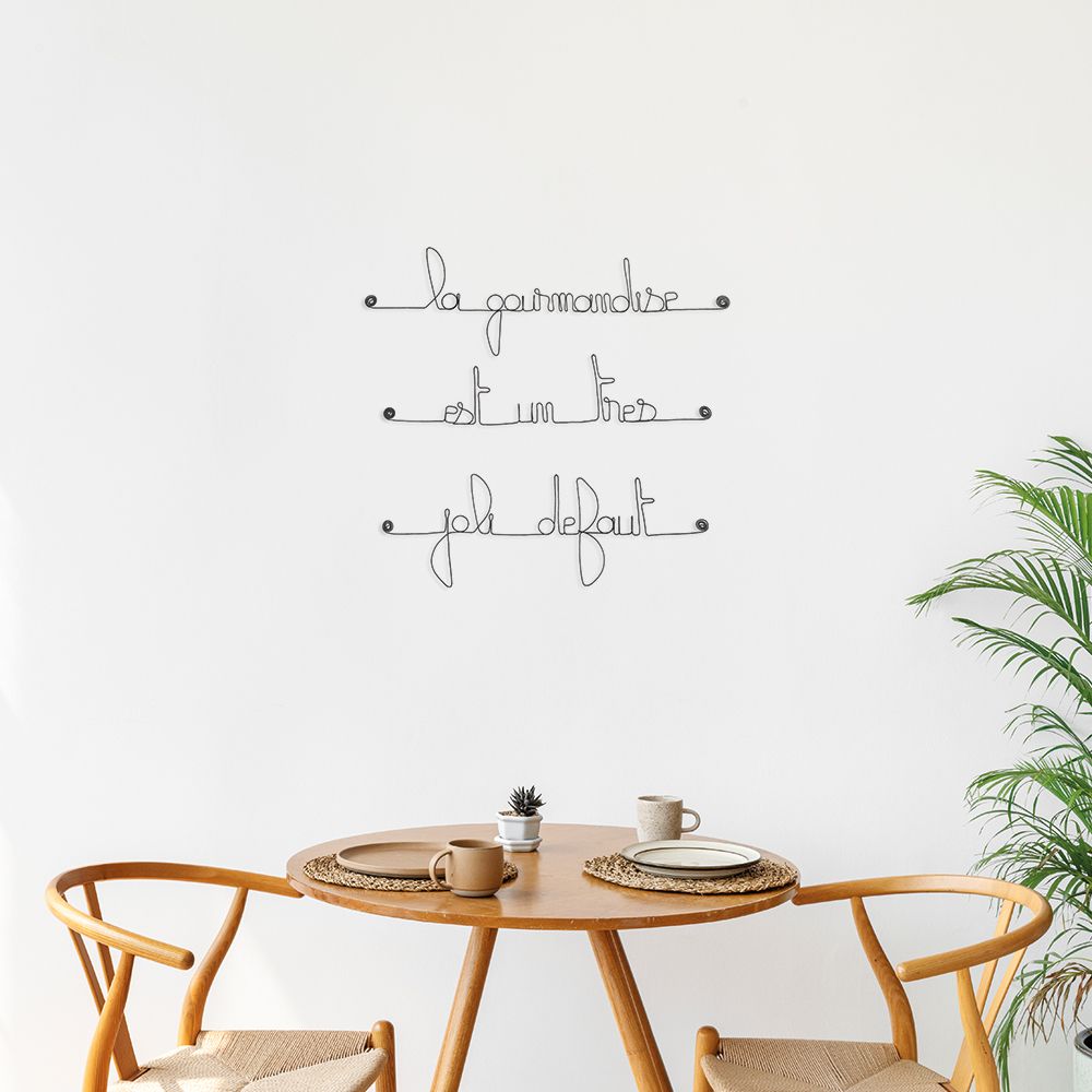 Citation en fil de fer " La gourmandise est un très joli défaut " - à punaiser - Bijoux de mur