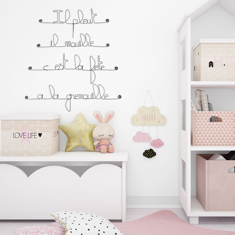 Citation en fil de fer " Il pleut, il mouille, c'est la fête à la grenouille " - à punaiser - Bijoux de mur