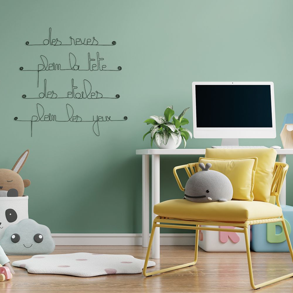 Citation en fil de fer " Des rêves plein la tête, des étoiles pleins les yeux " - à punaiser - Bijoux de mur