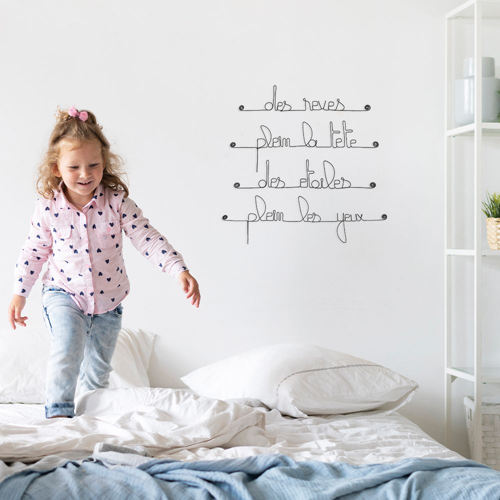 Citation en fil de fer " Des rêves plein la tête, des étoiles pleins les yeux " - à punaiser - Bijoux de mur