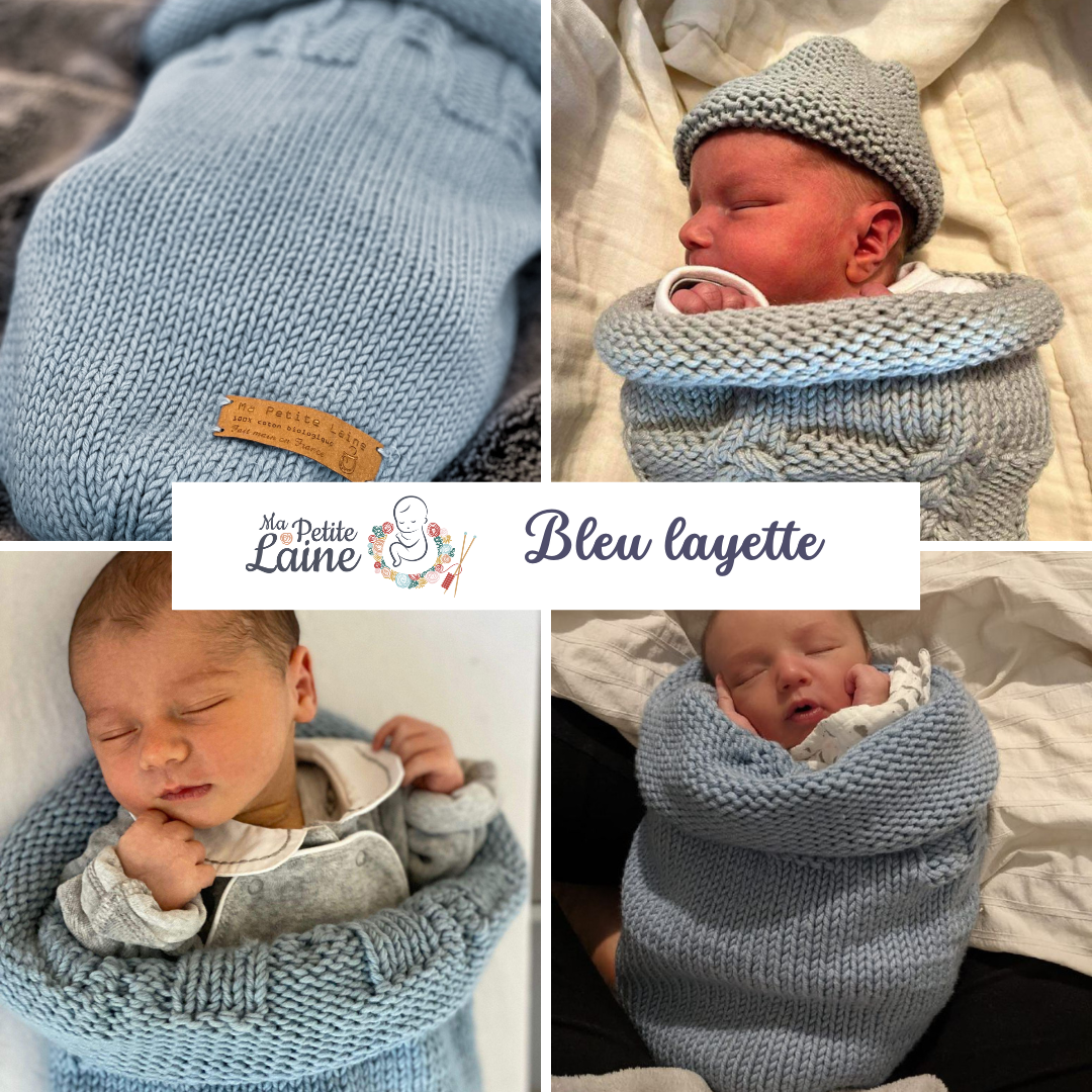 Kit “Je tricote le trousseau de bébé” : Cocon + Bonnet + Chaussons
