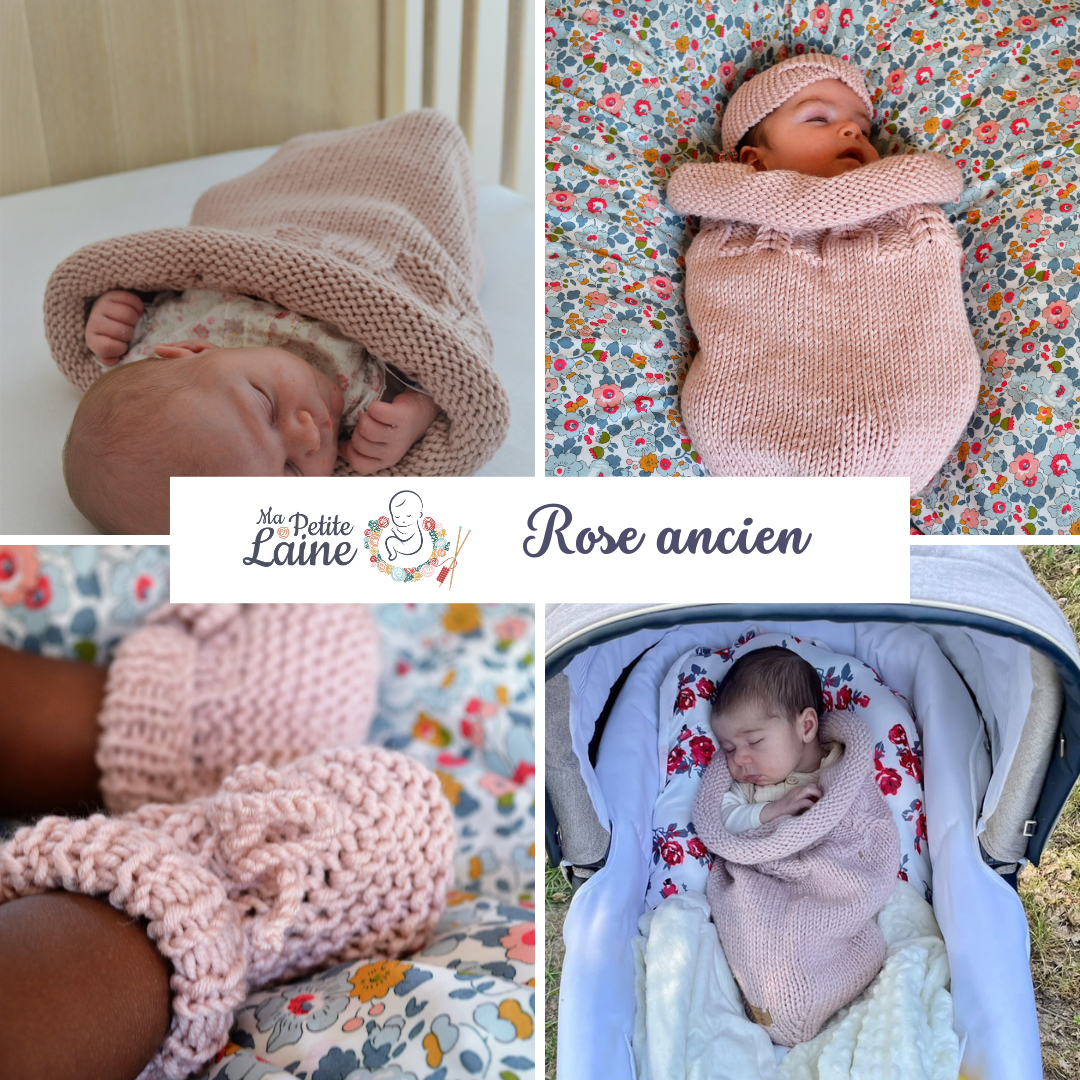 Kit “Je tricote le trousseau de bébé” : Cocon + Bonnet + Chaussons