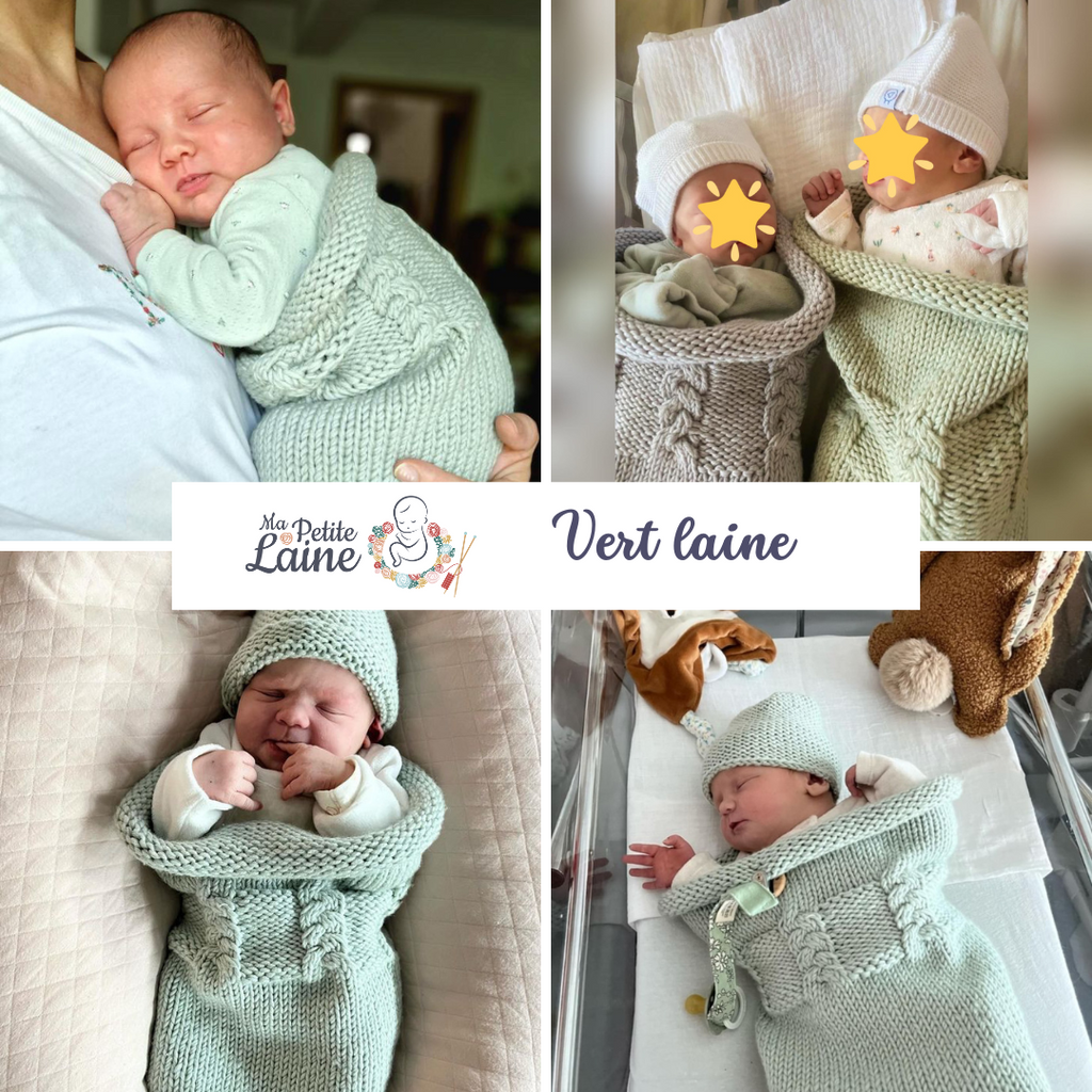 Kit “Je tricote le trousseau de bébé” : Cocon + Bonnet + Chaussons