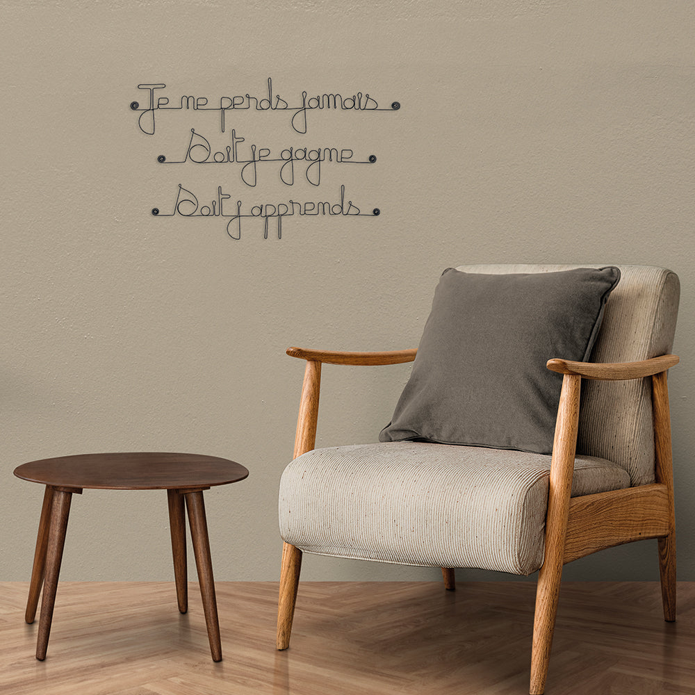 Citation en fil de fer " Je ne perds jamais, soit je gagne, soit j'apprends " - à punaiser - Bijoux de mur
