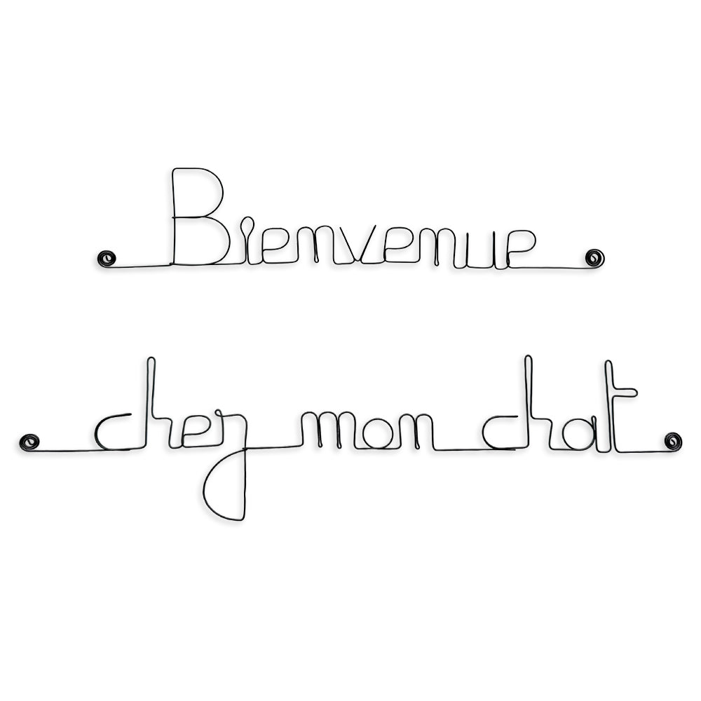 Message simple en fil de fer " Bienvenue chez mon chat " - à punaiser - Bijoux de mur