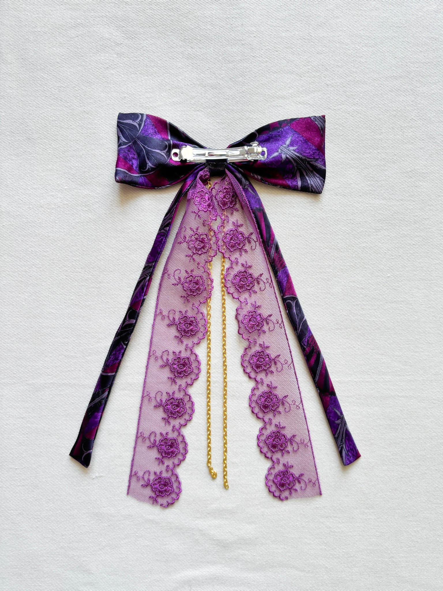 Barrette Nœud Upcyclé 'Rêve d'Améthyste'