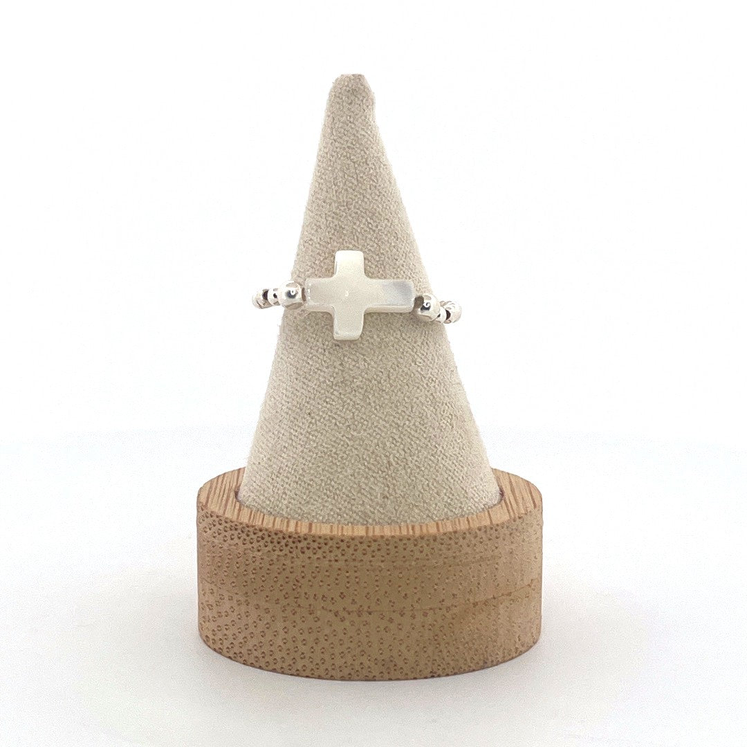 Bague en argent 925, croix en nacre