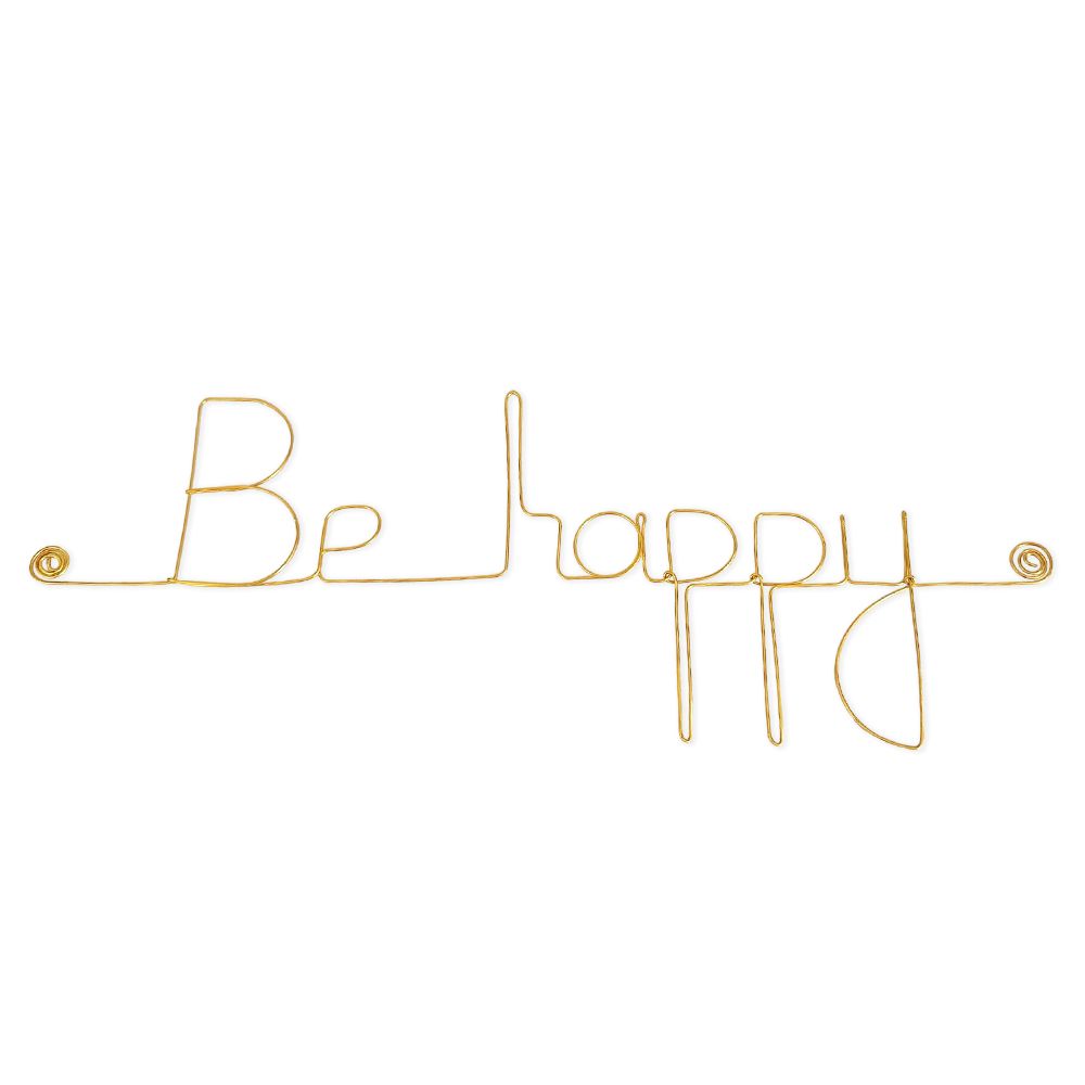 Message simple en fil de fer " Be happy " - à punaiser - Bijoux de mur