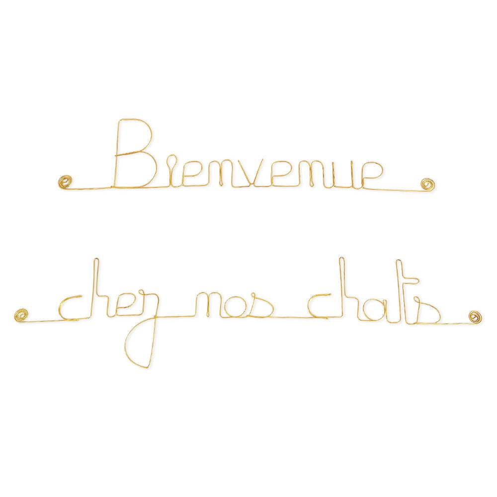 Message simple en fil de fer " Bienvenue chez nos chats " - à punaiser - Bijoux de mur