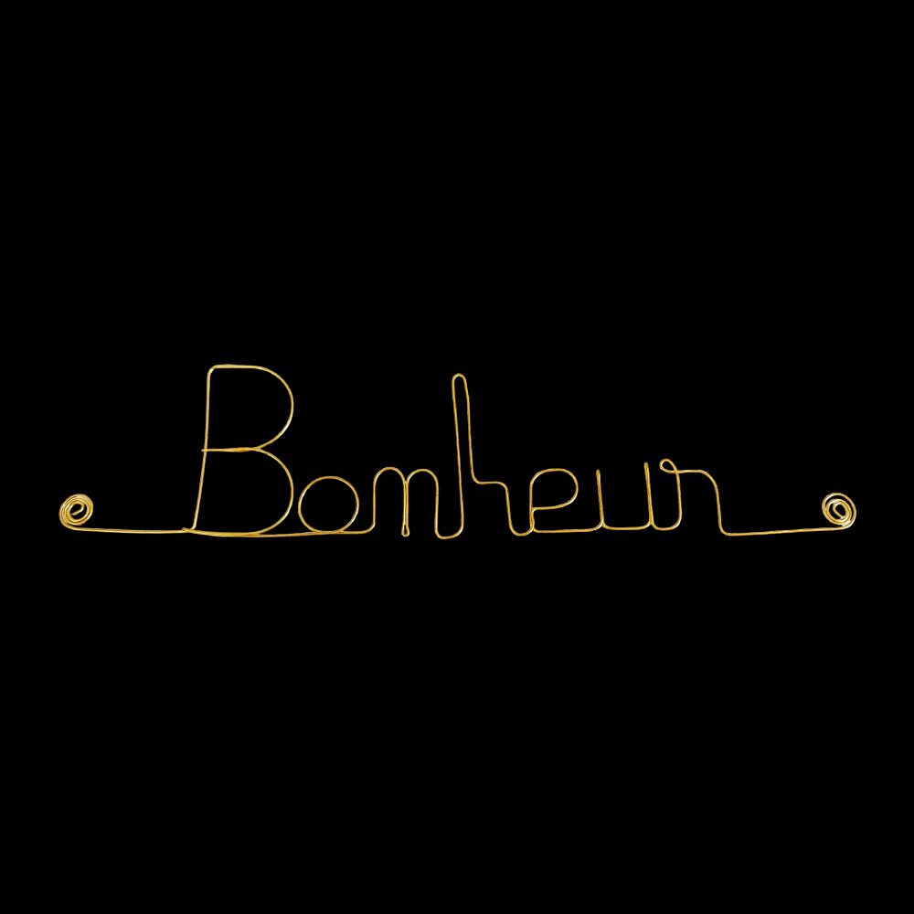 Message simple en fil de fer " Bonheur " - à punaiser - Bijoux de mur
