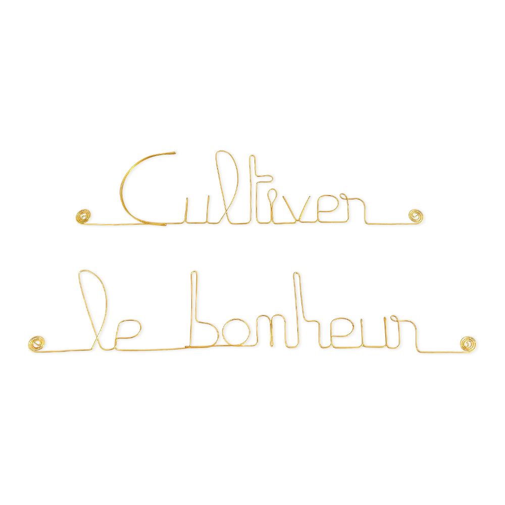 Message simple en fil de fer " Cultiver le bonheur " - à punaiser - Bijoux de mur
