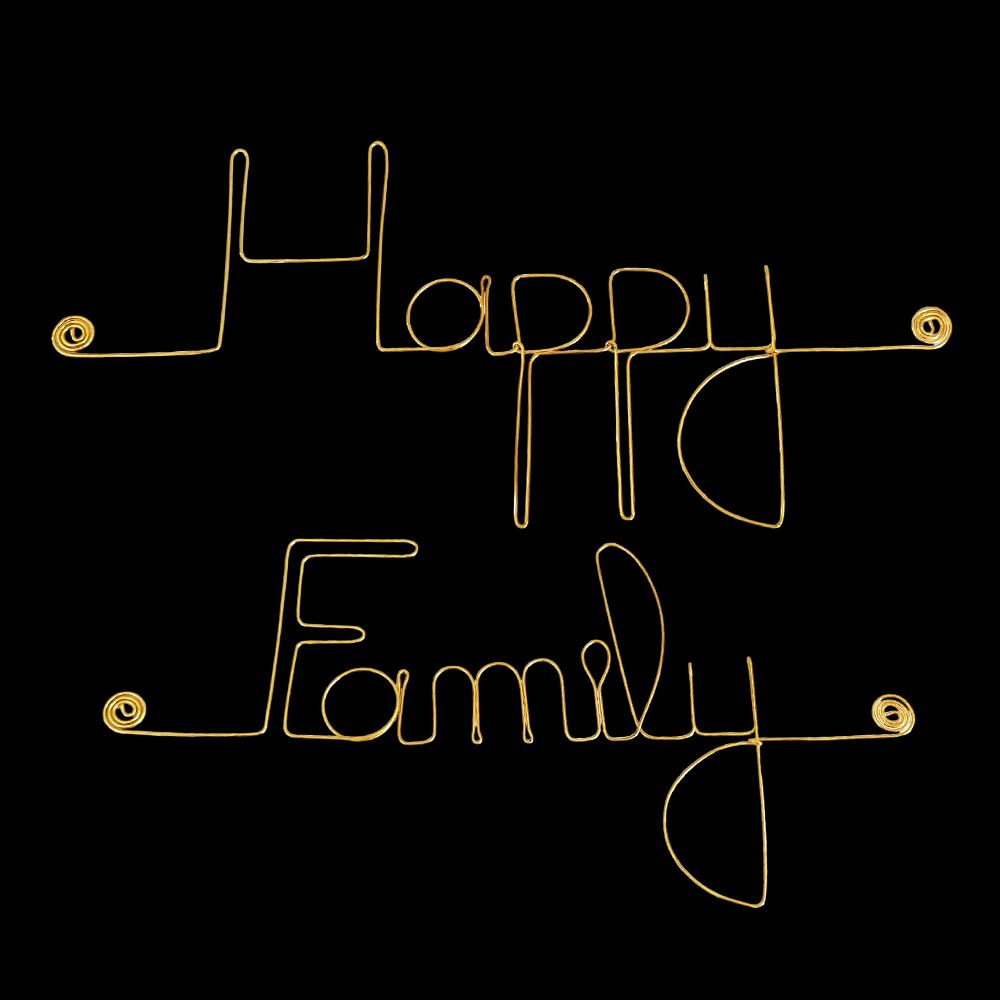 Message simple en fil de fer " Happy Family " - à punaiser - Bijoux de mur