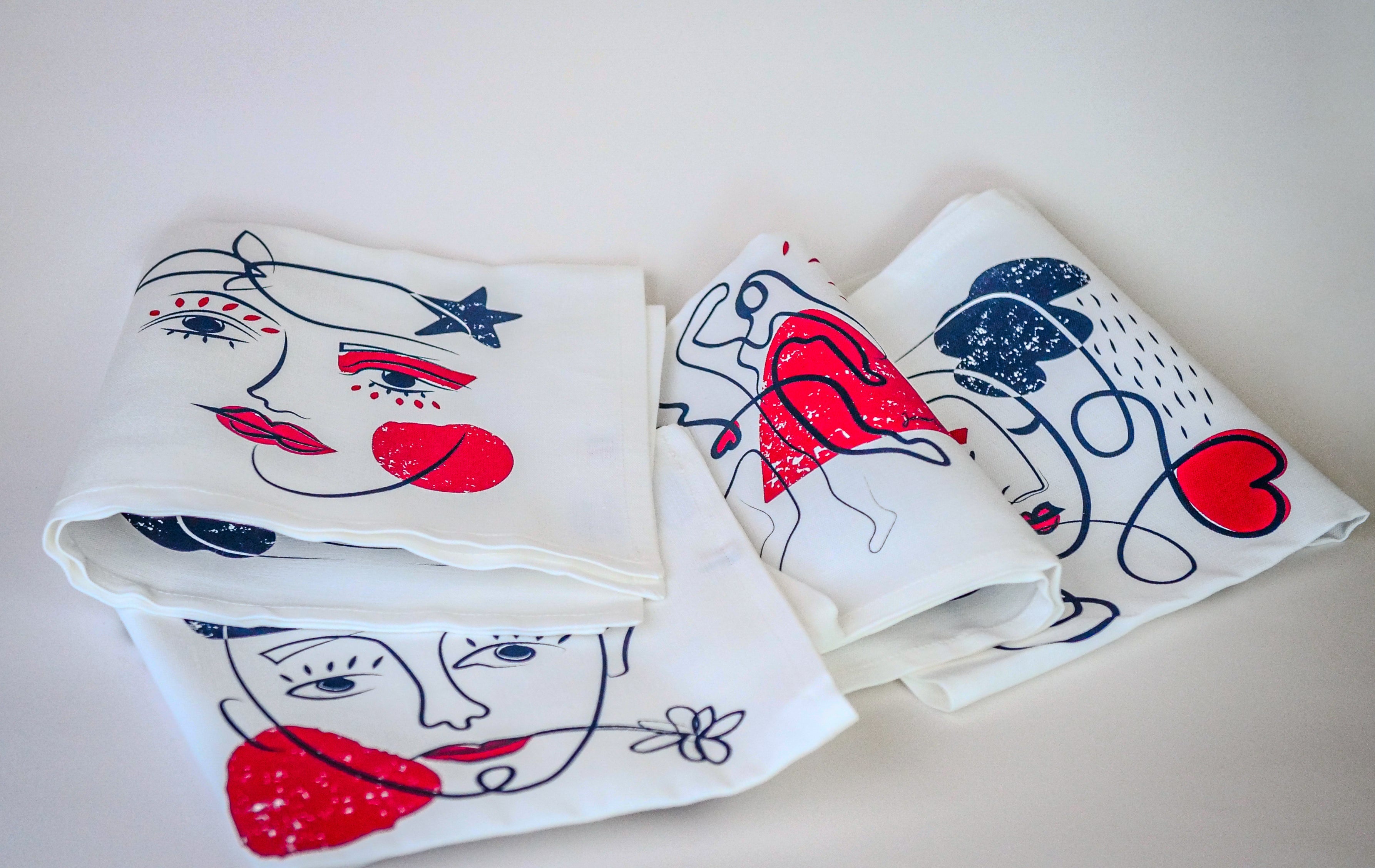 Set of 4 Napkins - The Napkin - Table linen - "Soulmates"