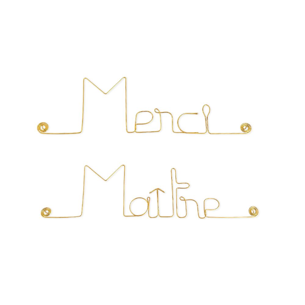 Message simple en fil de fer " Merci Maître " - à punaiser - Bijoux de mur