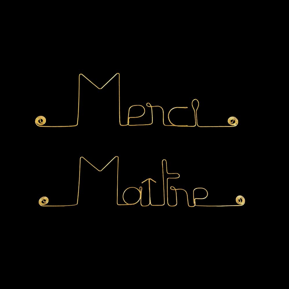 Message simple en fil de fer " Merci Maître " - à punaiser - Bijoux de mur