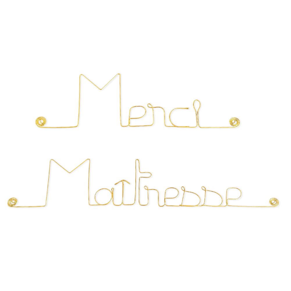 Message simple en fil de fer " Merci Maîtresse " - à punaiser - Bijoux de mur