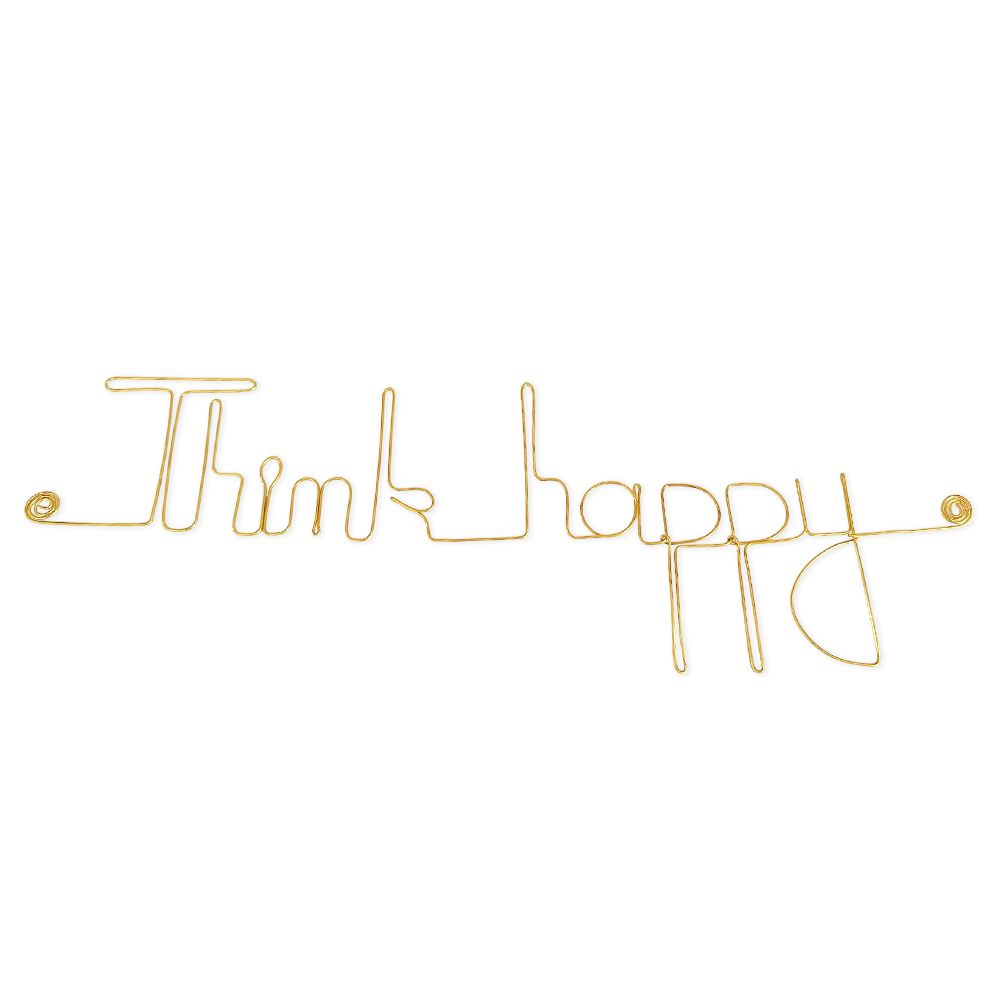 Message simple en fil de fer " Think happy " - à punaiser - Bijoux de mur