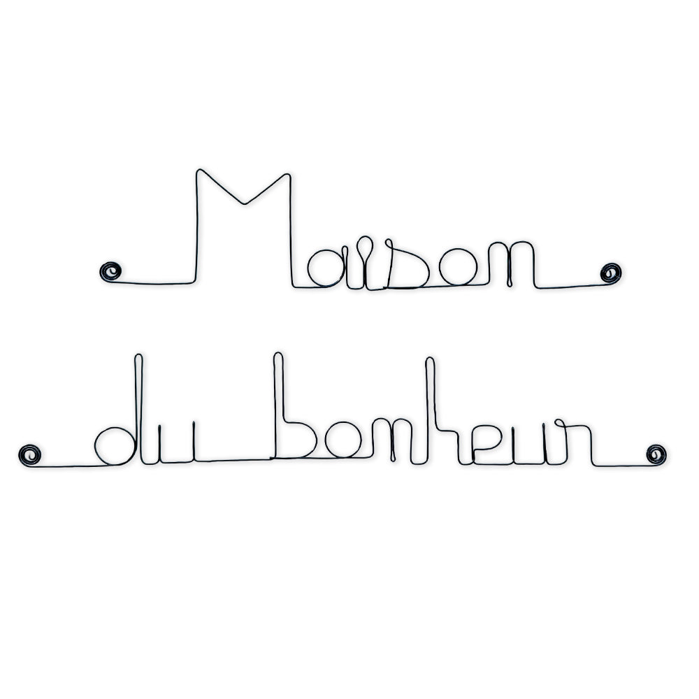 Message simple en fil de fer " Maison du bonheur " - à punaiser - Bijoux de mur