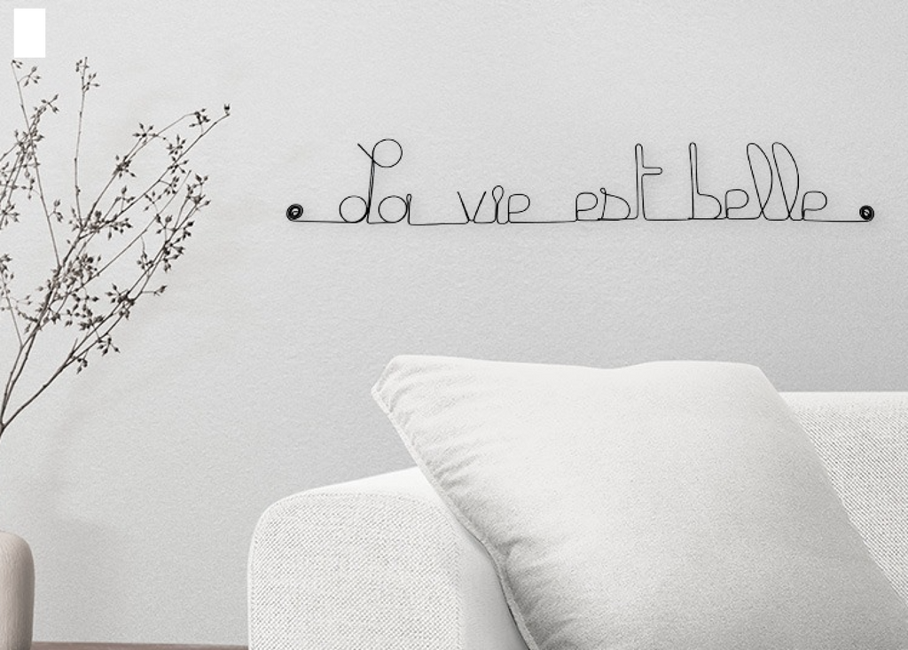 Message simple en fil de fer " La vie est belle " - à punaiser - Bijoux de mur