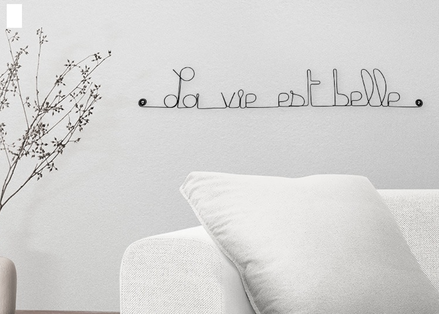 Message simple en fil de fer " La vie est belle " - à punaiser - Bijoux de mur