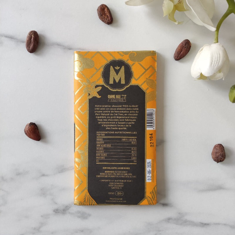 Chocolat Bean-to-Bar Marou Chocolat noir 72% Dong Nai Vietnam chocolat asie chocolat nouveauté grand cru origine vietnam offrir du chocolat pour la St-Valentin chocolat saint-valentin offrir chocolat à une femme chocolat et amour voyage chocolat