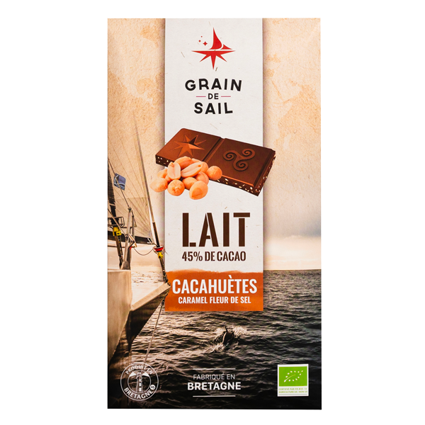 Tablette de chocolat au Lait, cacahuètes, caramel et fleur de sel - 100G - BIO