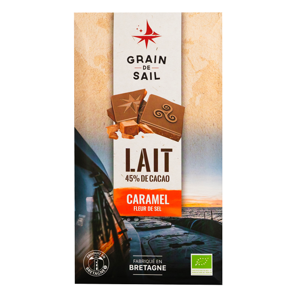 Organic Milk chocolate bar with caramel and sea salt - 100g