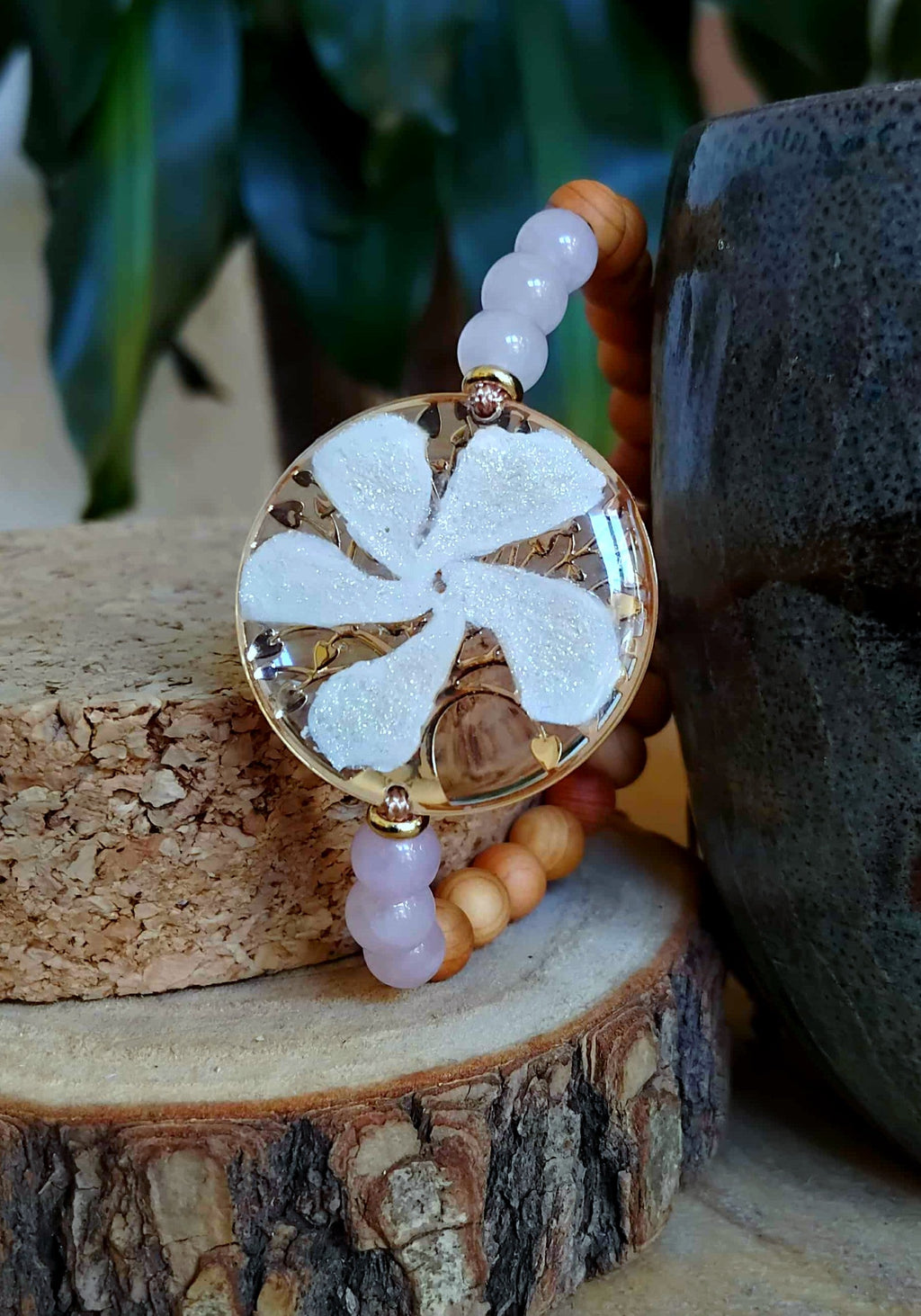 Bracelet Arbre de vie Fleur de Jasmin Quartz rose
